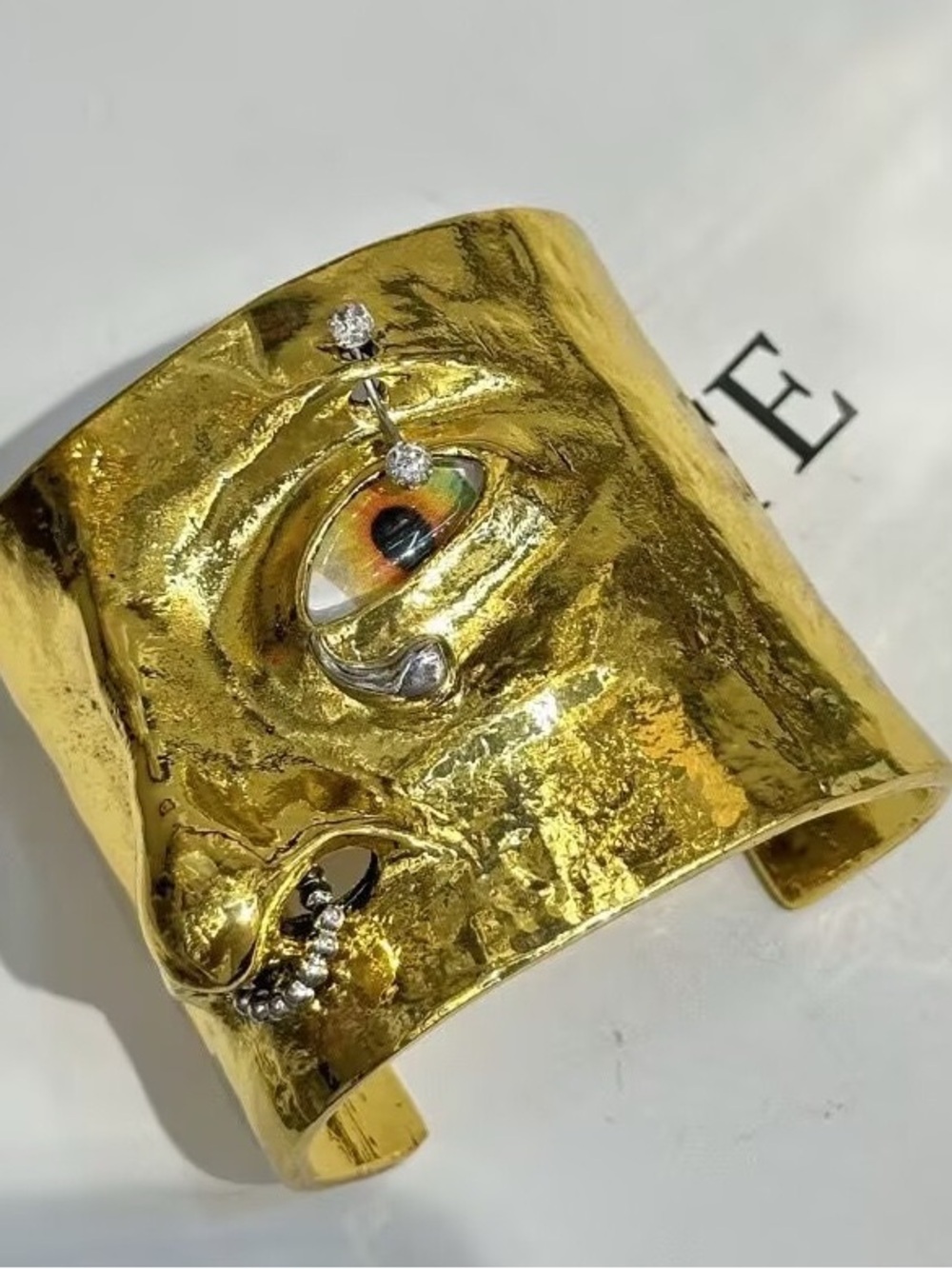 Schiaparelli inspired Gold-Tone Sculpted Eye Cuff Bracelet